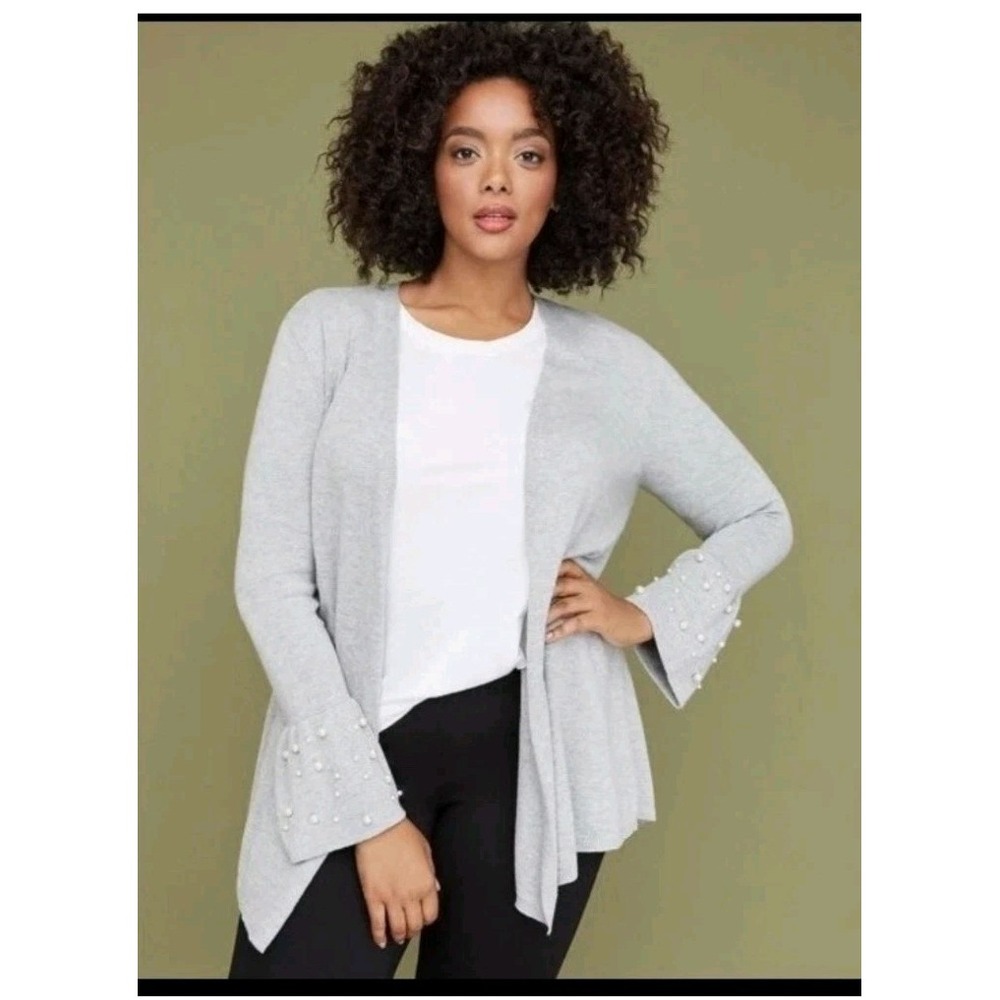 Lane Bryant Cardigan Bell Sleeves Sweater Gray  Women's 14/16